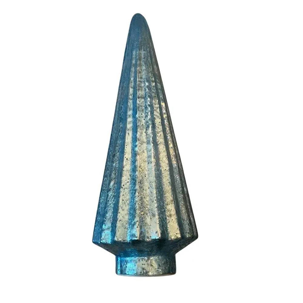 Illuminated Glass Christmas Tree 19in Iridescent Blue Chic Holiday Decor New